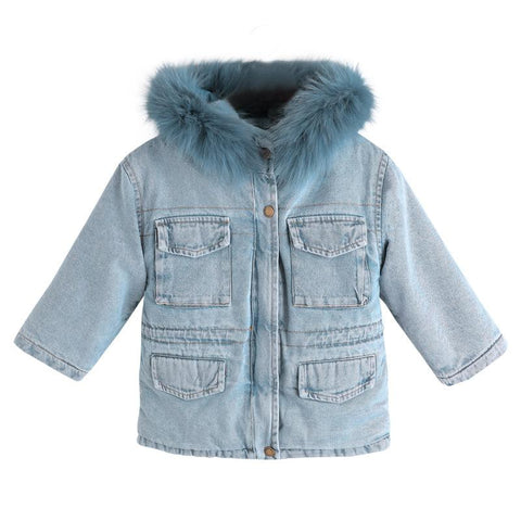 Girls Winter Denim Jackets fur Collar Outerwear-Veeddydropshipping