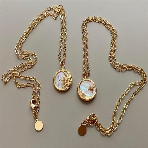 Sun and Moon Pendants Necklace White  Stainless Steel Chain -JW01254-Veeddydropshipping