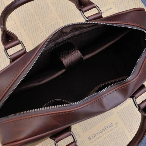 Crazy Horse PU Leather Laptop Bag Casual Man Zipper-BS00506-Veeddydropshipping