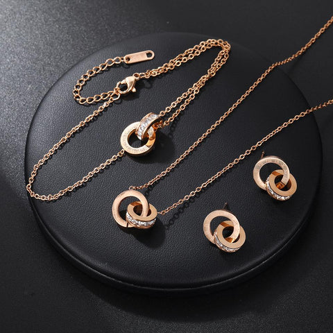 Luxury Elegant Stainless Steel Roman Numerals Jewelry Set  -JW00311-Veeddydropshipping