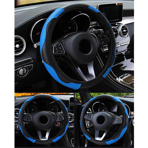 Blue Black Anti Slip Carbon Fiber Leather Steering Covers-AM01390-Veeddydropshipping