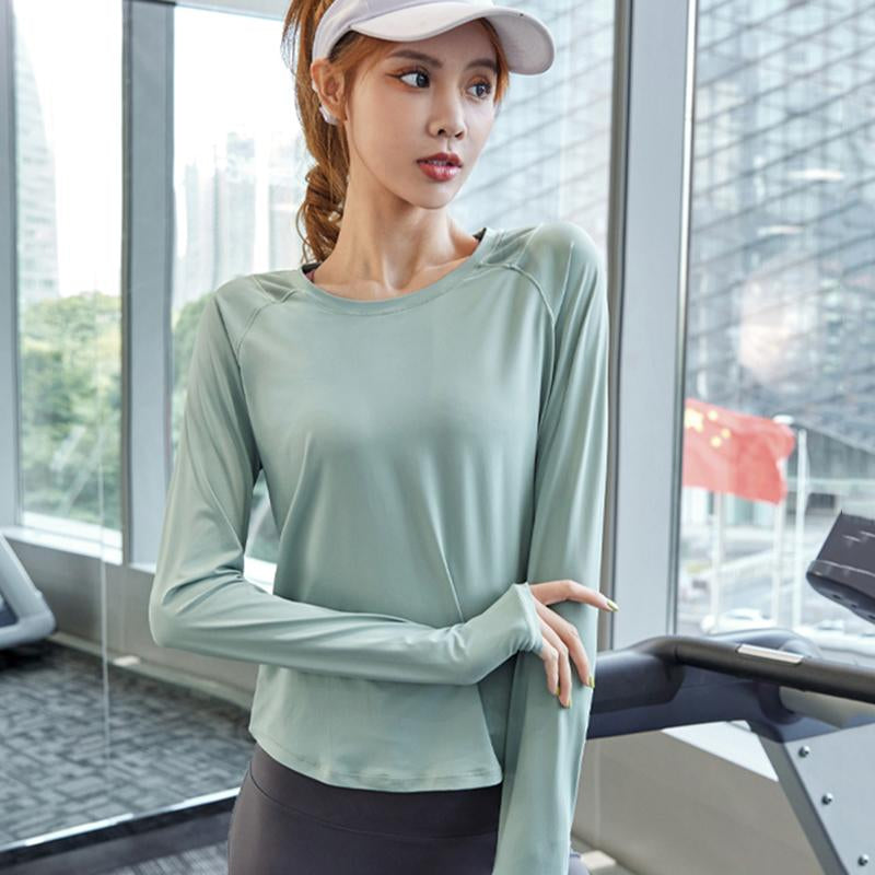 Women Athletic Sports Shirts Long Sleeve Mesh Spliced Workout Clothes Thumb -OS00819-Veeddydropshipping