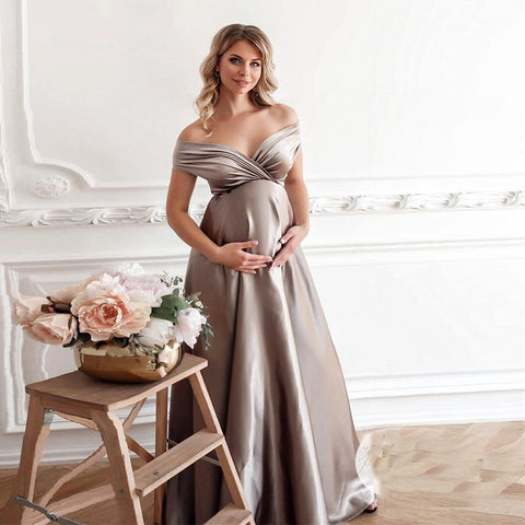 Silk Sexy Maternity Photo Shoot Dresses Long Baby Showers Party Evening-TB00616-Veeddydropshipping