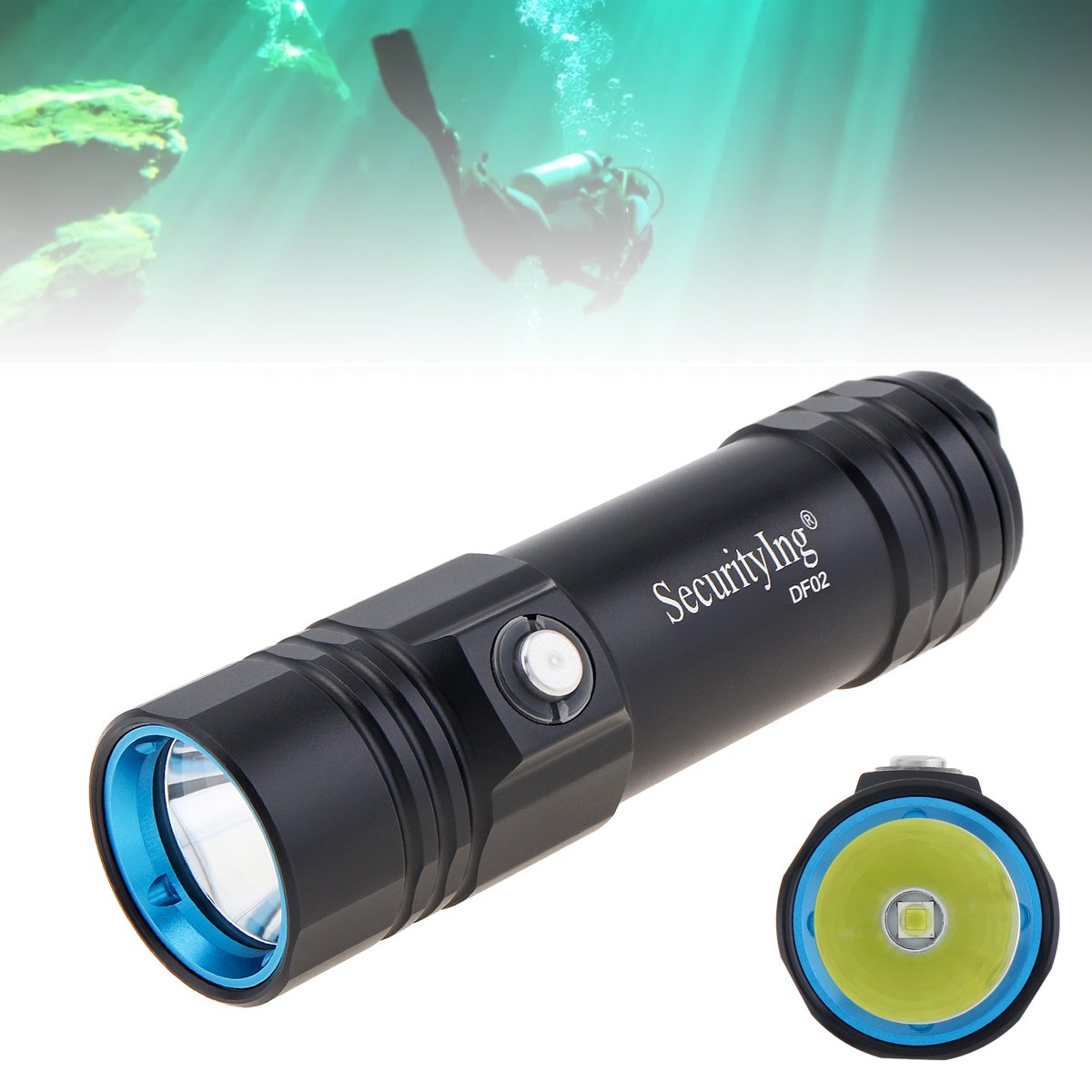 SecurityIng 800LM Diving Main Flashlight IPX8 Waterproof Scuba Night Dive-TI00965-Veeddydropshipping
