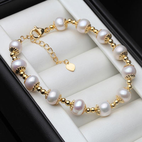 100% Real Freshwater Round Pearl Bracelet Bracelet Jewelry  -JW00285-Veeddydropshipping