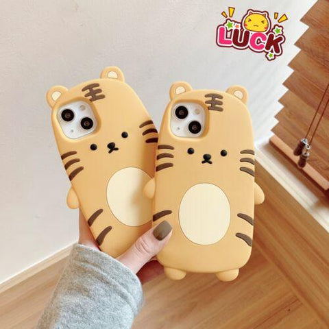 3D Cartoon Cute Tiger Silicone Case for iPhone 13 Pro Max 12 11 XR SE XS 7 8Plus-PA00163-Veeddydropshipping