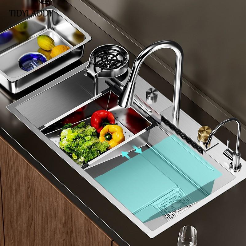 Nanometer Waterfall Kitchen Sink-TI00624-Veeddydropshipping