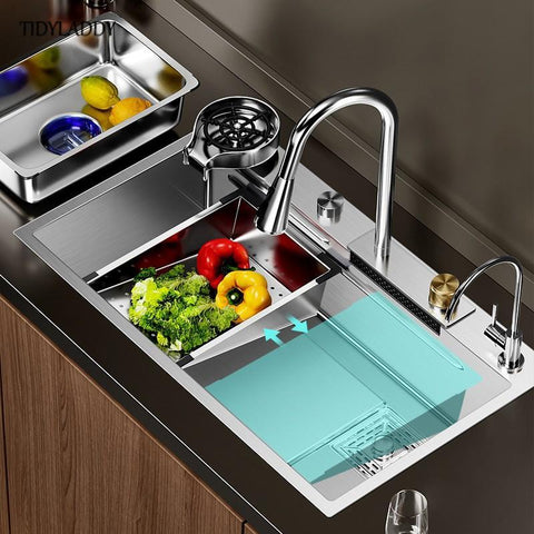 Nanometer Waterfall Kitchen Sink-TI00624-Veeddydropshipping