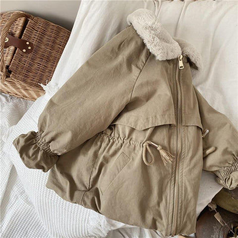 Baby Boys Khaki Lamb Wool Blend Parkas Coat Autumn Winter Coats Fur Jackets-TB01004-Veeddydropshipping