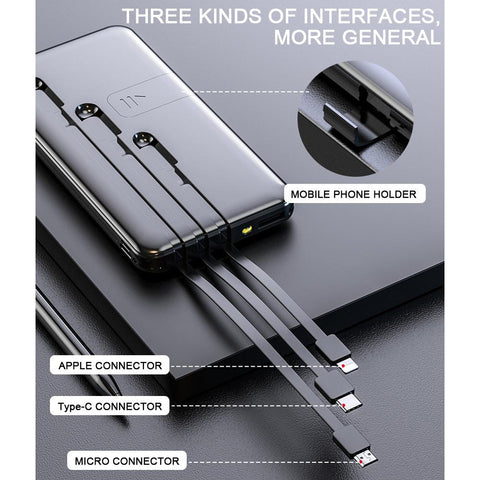 10000mAh Mobile Power Bank Full Screen 3USB Portable Outdoor Emergency Fast Charging External Battery