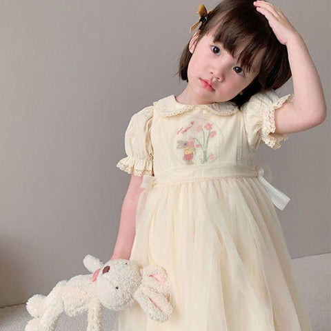 1-9Y New Baby Kid Girl Spring Summer Cream Color Kids infant Dress-TB00836-Veeddydropshipping
