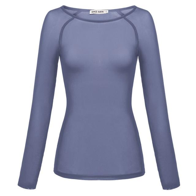 T-shirt For Women Sexy Mesh See-Through Long Sleeve-WF00314-Veeddydropshipping