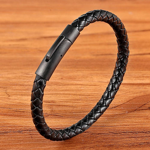New Classic Style Men Leather Bracelet Simple Black Steel Button -JW00243-Veeddydropshipping