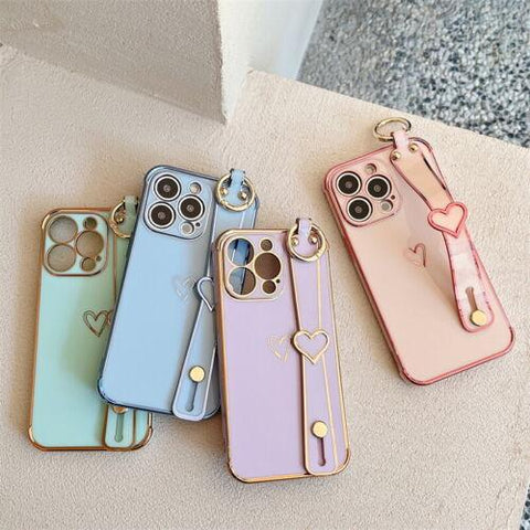 Heart Wrist Strap Stand Silicone Case Cover For iPhone 14 11 12 13 Pro Max XR 8-PA00142-Veeddydropshipping
