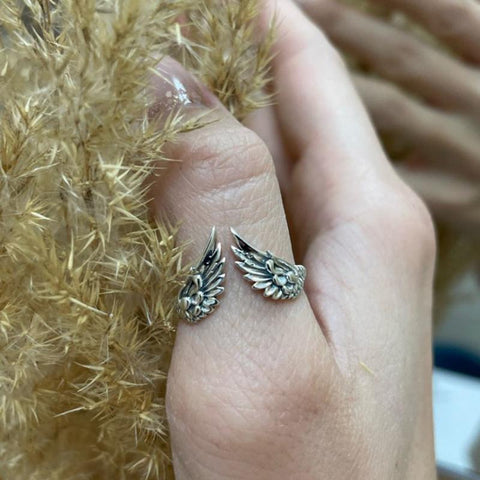 925 Sterling Silver Hip Hop VintageCreative Wings Open Rings -JW00042-Veeddydropshipping