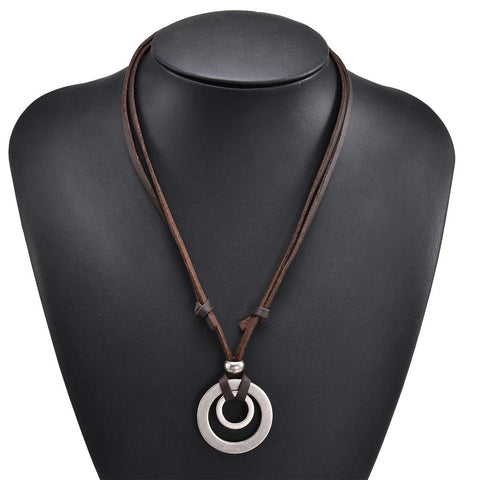 Double Circle Adjustable Leather Cord Necklace Jewelry-JW01239-Veeddydropshipping