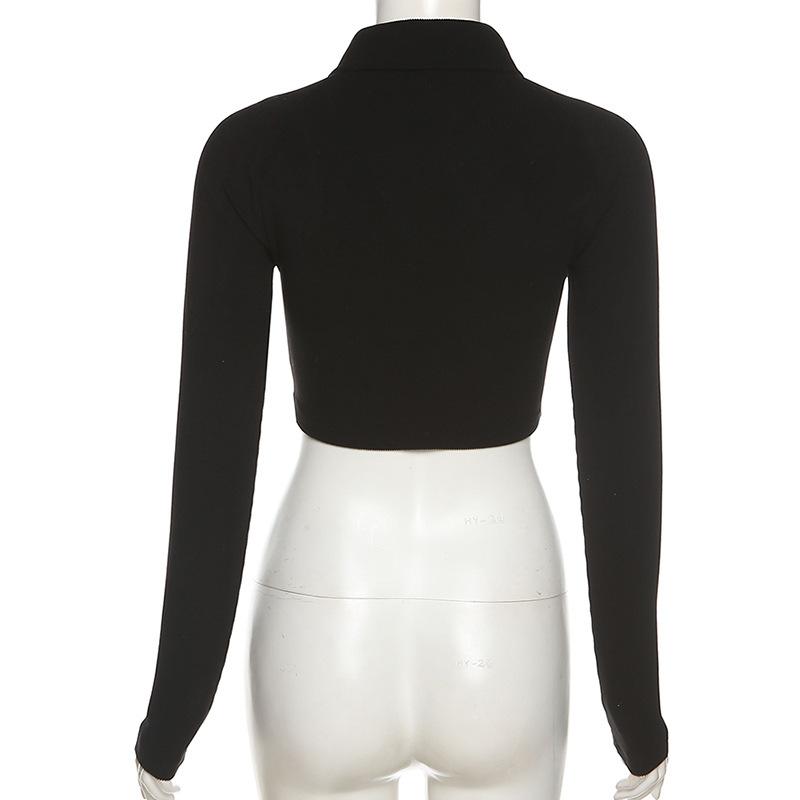 Women Solid Color Sexy Irregular Navel Long-sleeved Tees-Veeddydropshipping