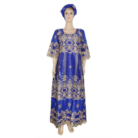 Women African Bazin Riche Dashiki Embroidery Dresses-WF01512-Veeddydropshipping