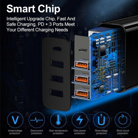 USB TYPE-C multi-port charger PD American European-style cell phone fast charger-PA00379-Veeddydropshipping