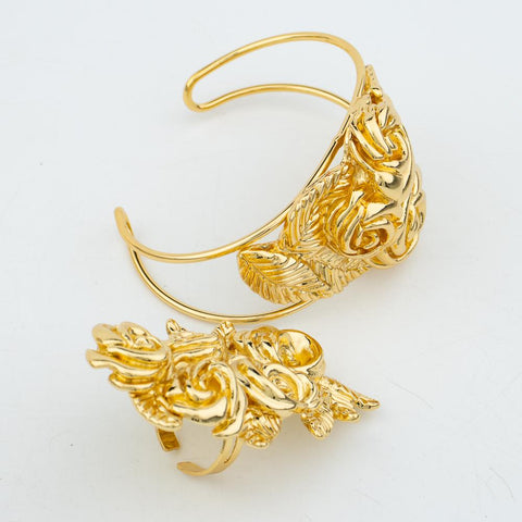 Gold Plated  Large Necklace Weddings Bridal Jewelry Set -JW00304-Veeddydropshipping