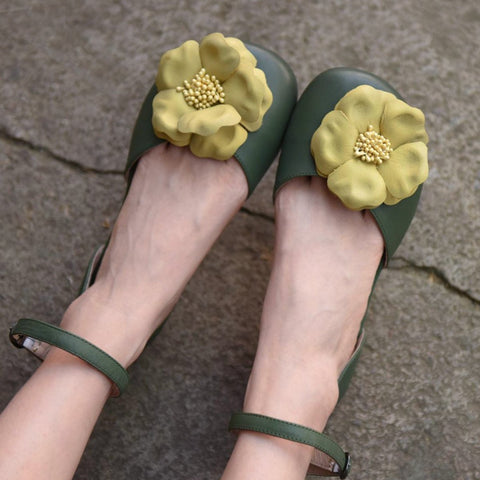 Flower Beach Shoes Closed Toe Handmade Genuine Leather-BS00860-Veeddydropshipping