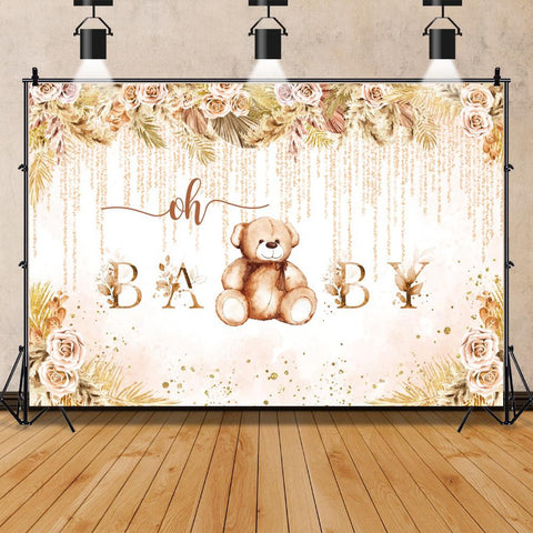 Kid Backdrops For Photography Teddy Bear Baby Shower Customized Poster Birthday-CE00339-Veeddydropshipping