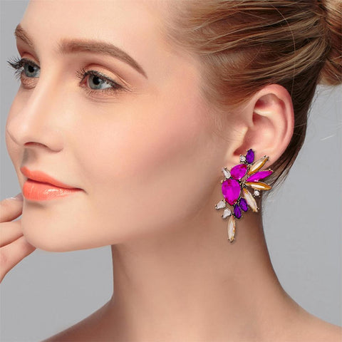 Elegant Purple Series Styles Metal Rhinestone Tassel Dangle Earrings -JW01443-Veeddydropshipping