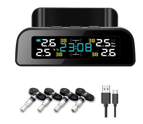 Clock TPMS Car Tire Pressure Alarm Monitor System Wireless Solar-AM00597-Veeddydropshipping