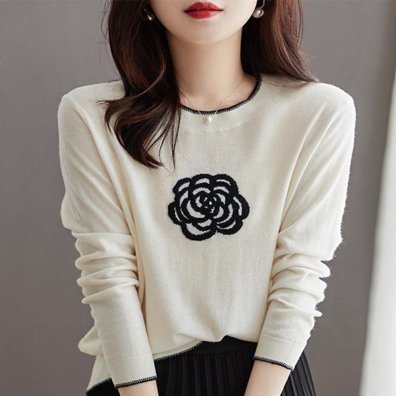 Women Round Neck  Worsted Wool Knitted Sweater-Veeddydropshipping