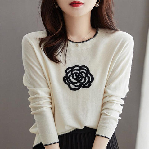 Women Round Neck  Worsted Wool Knitted Sweater-Veeddydropshipping