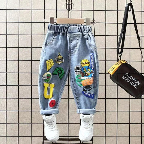 Boys Jeans Pant Spring and Autumn Boys Printed Jeans New  Loose Western Style-TB01305-Veeddydropshipping