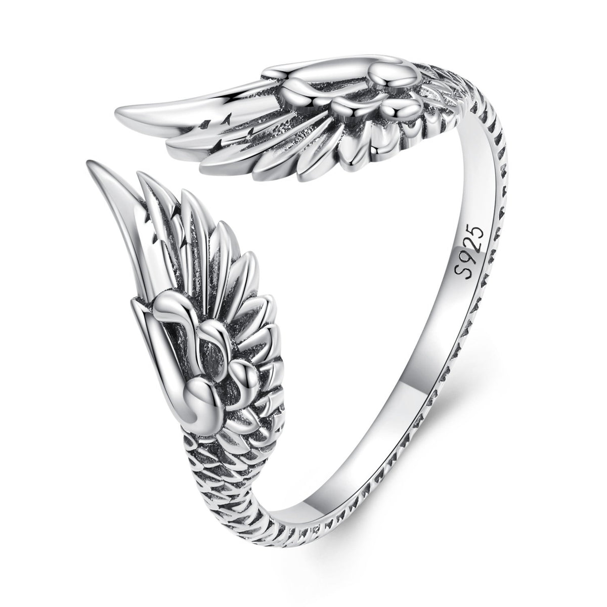 925 Sterling Silver Hip Hop VintageCreative Wings Open Rings -JW00042-Veeddydropshipping