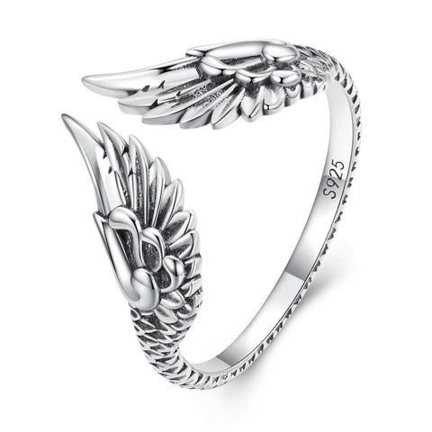 925 Sterling Silver Hip Hop VintageCreative Wings Open Rings -JW00042-Veeddydropshipping