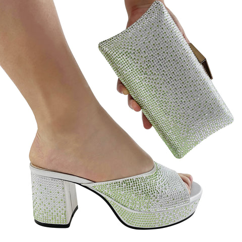 Matching Set Bling Bling Birthday Party Shoe with Bag Chunky Platform-BS00850-Veeddydropshipping