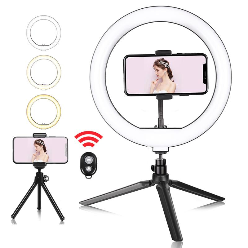 10inch LED Ring Light Cellphone Holder 10 Adjustable Brightness 3-Colored Circle-PA00815-Veeddydropshipping