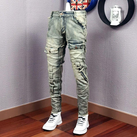 Denim Jean Men&#39;s Patch Slim Feet Fashion Retro-MF00552-Veeddydropshipping