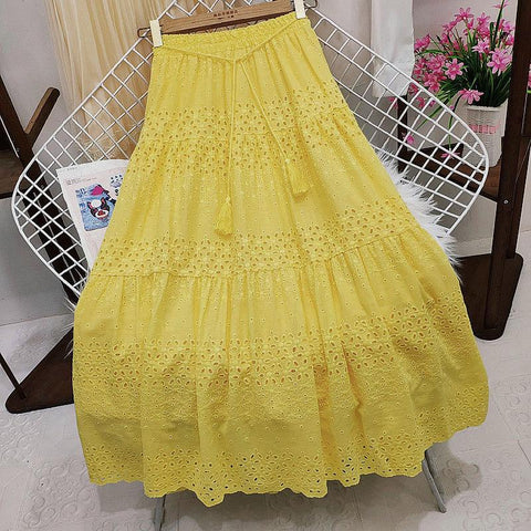 Women Hollow Out Long Skirt A-line Long Skirt-WF00508-Veeddydropshipping