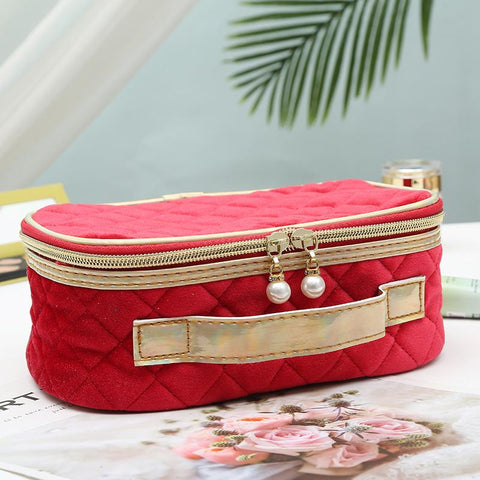 Bag Pearl Zipper Pure Color Checkered Travel-BS00567-Veeddydropshipping