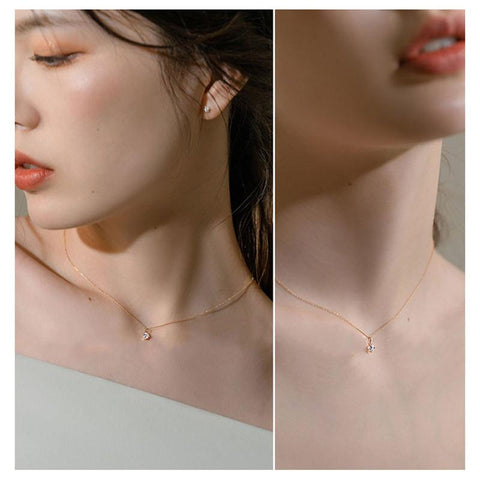 925 Sterling Silver Plated 14k Necklace Four-Claw  Clavicle Chain for Women -JW00069-Veeddydropshipping