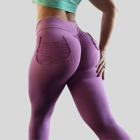 Pocket Yoga Pants Sexy Hip Lifting Sports Leggings Solid Color Running Tight -OS00887-Veeddydropshipping