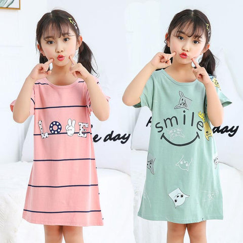 Kids Girls 100% Cotton Nightgown Cartoon Nightdress Girl Sleepwear-TB01094-Veeddydropshipping
