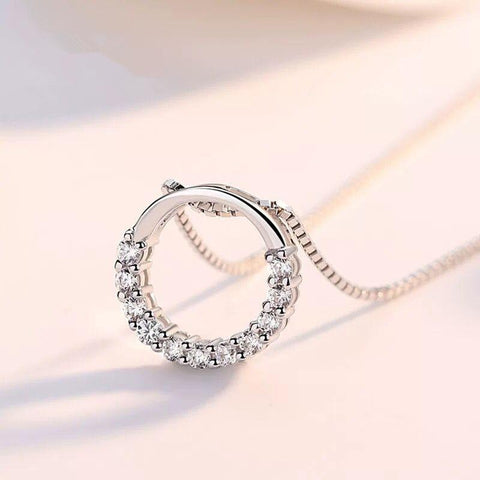 925 Sterling Silver Jewelry Round Zircon Pendants Necklaces -JW01223-Veeddydropshipping