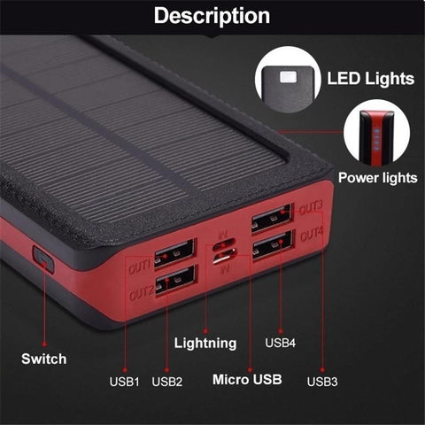 80000mAh Wireless Power Bank Solar External Battery Fast Charger Large Capacity 4 USB-PA00462-Veeddydropshipping