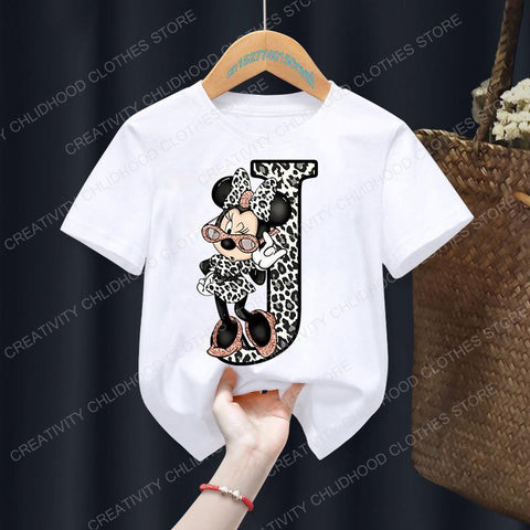 Summer Minnie Letter A B C D Children T-shirt Kawaii Disney T Shirt-TB00934-Veeddydropshipping