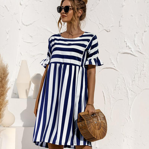 Women Summer Beach Dress Maternity Clothes Loose Striped Ruffles-TB00579-Veeddydropshipping