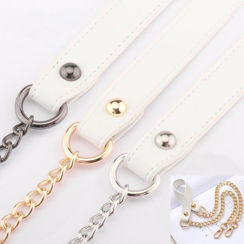 Crossbody Bag Strap White PU Leather Handle with 9mm Gold-BS00701-Veeddydropshipping
