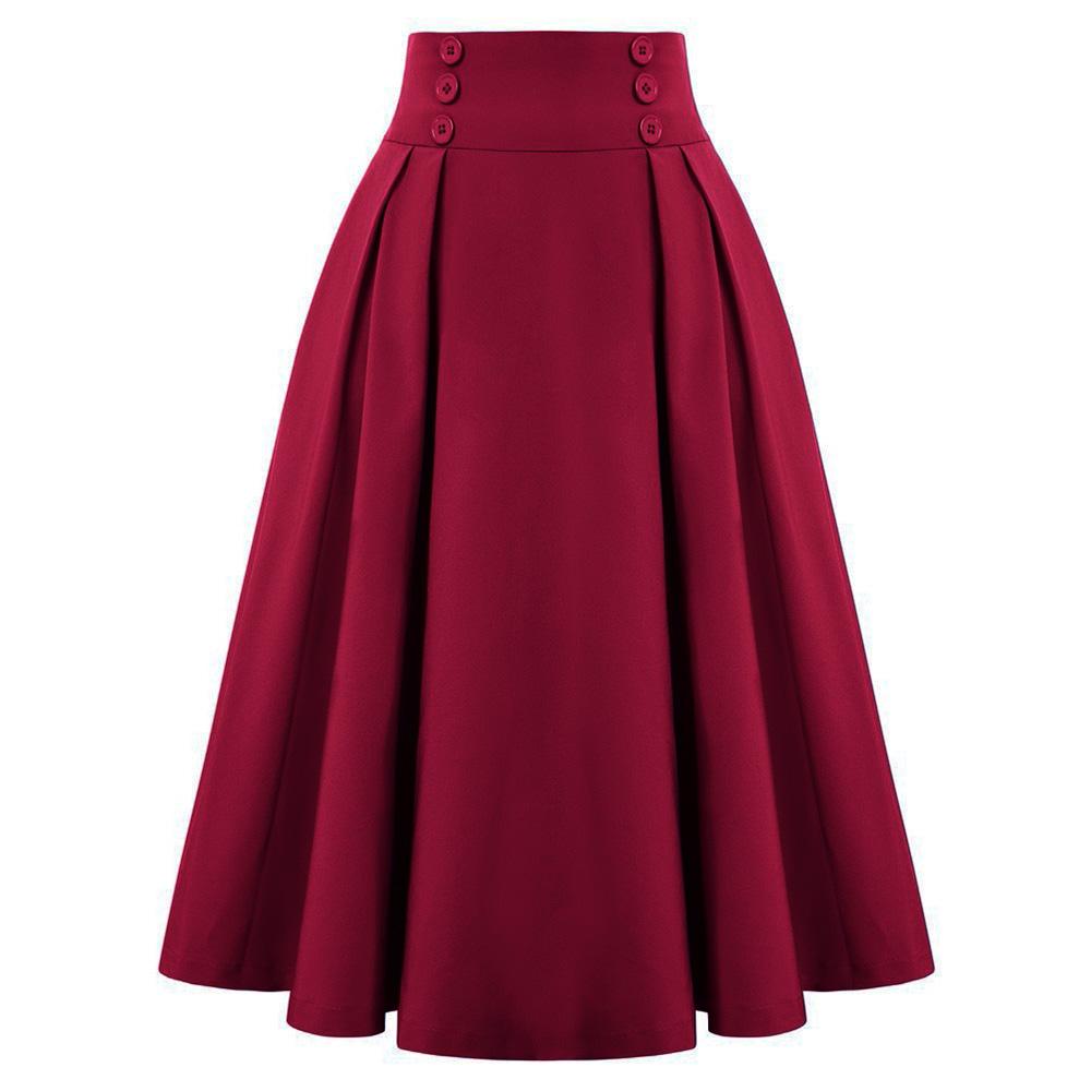 Elastic Waist A Line Elegant Flared Midi Skirts-WF00418-Veeddydropshipping