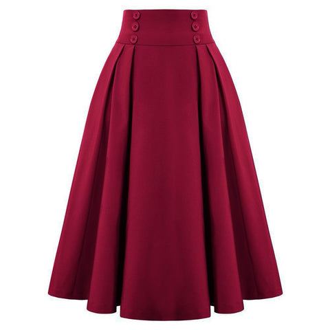 Elastic Waist A Line Elegant Flared Midi Skirts-WF00418-Veeddydropshipping