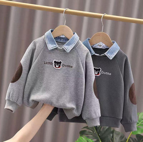 Boys Sweatshirt Baby Denim Collar Top Cartoon Kids-Veeddydropshipping