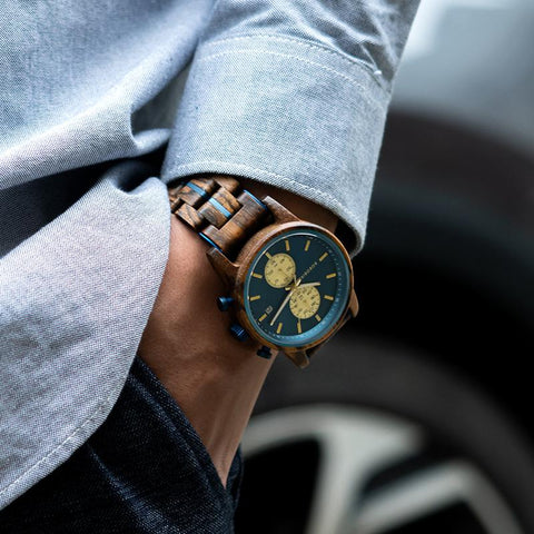 Watch Men Quartz Watches Engraved Wooden Chronograph Wristwatch-JW00766-Veeddydropshipping